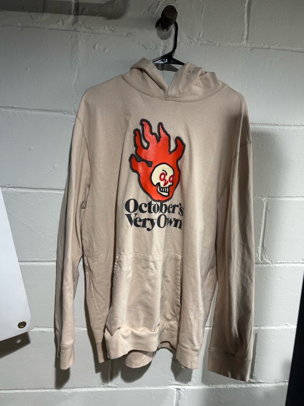 October’s Very Own - OVO - Beige Hoodie with Flaming Skull